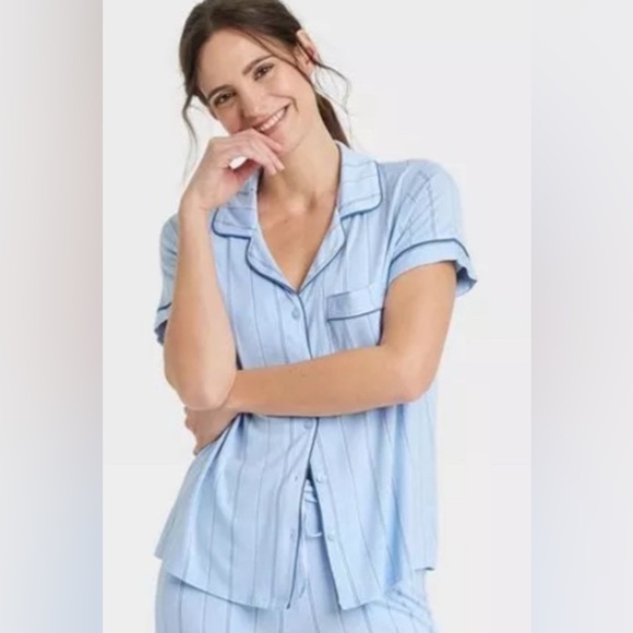 NWT Auden Cloud Knit Striped Button Down Pajama Top - Picture 1 of 5